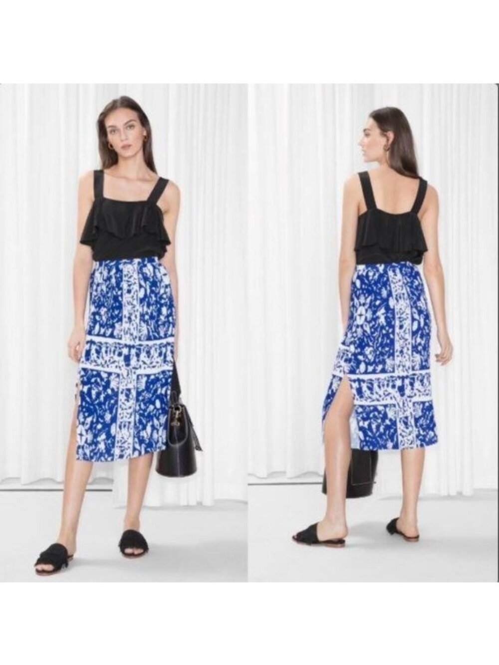 & Other Stories Pleats Panel Skirt in Blue Sailboa